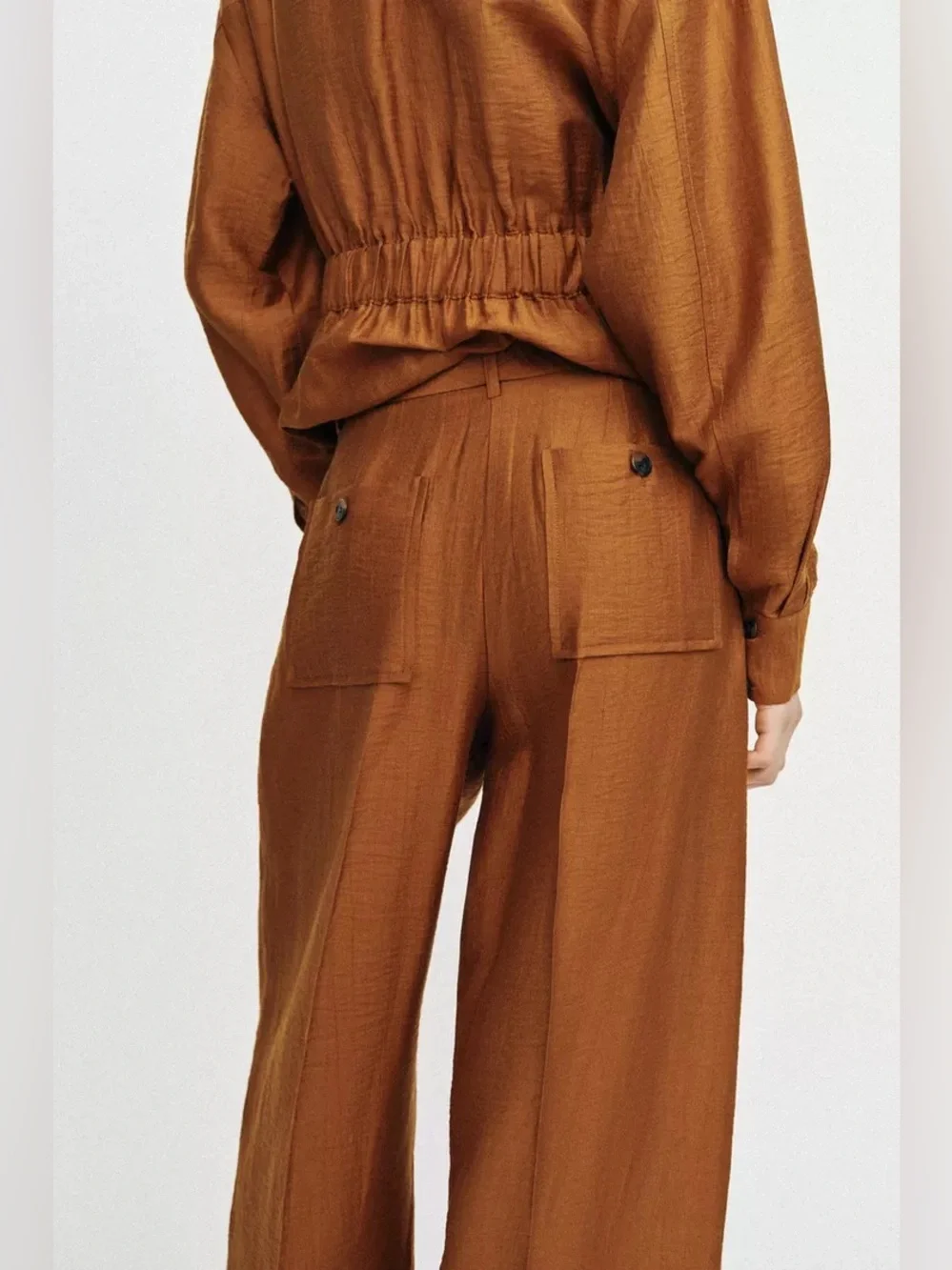 Zara Wide-Leg Paperbag Trousers/ pants Linen blended  in Warm Rust. POP